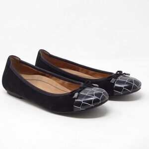 Vionic Minna Suede Croc Toe Ballet Flats Black Leather Women's Size 7 EU 38